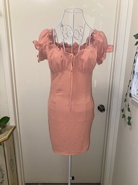 Love Tree Peach Mini Dress with Puff Sleeves